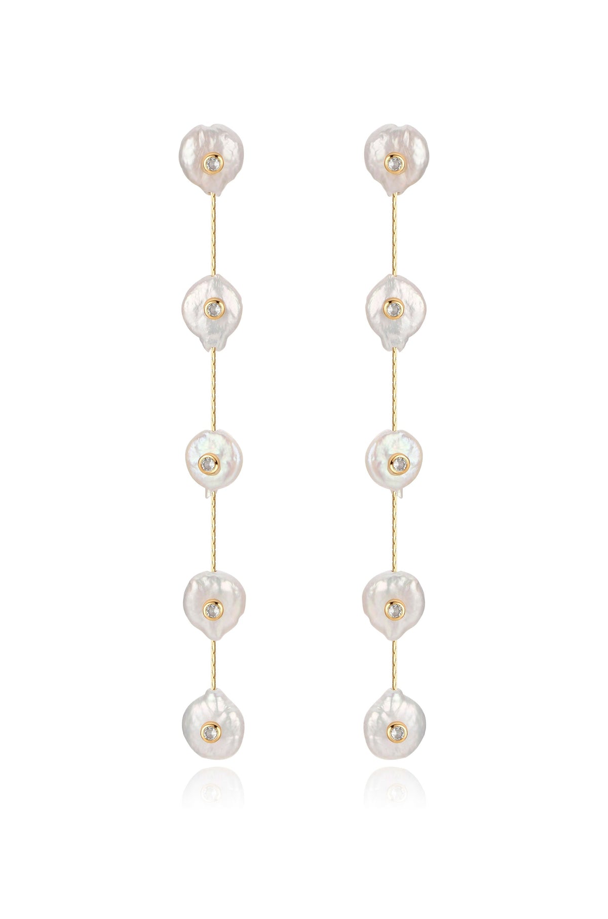 Falling Pearl and Crystal Dotted Drop Earrings - Pearl | Ettika