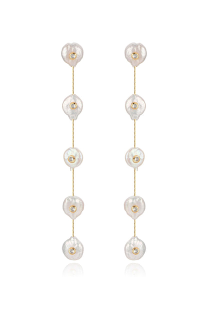 Falling Pearl and Crystal Dotted Drop Earrings - Pearl | Ettika