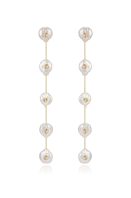Falling Pearl and Crystal Dotted Drop Earrings - Pearl | Ettika