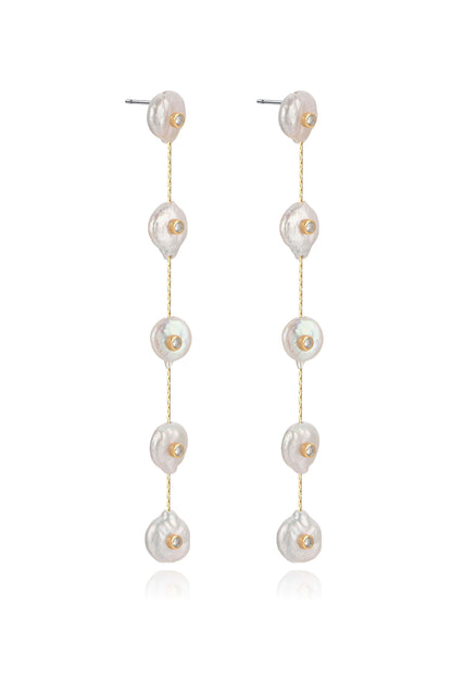 Falling Pearl and Crystal Dotted Drop Earrings - Pearl | Ettika