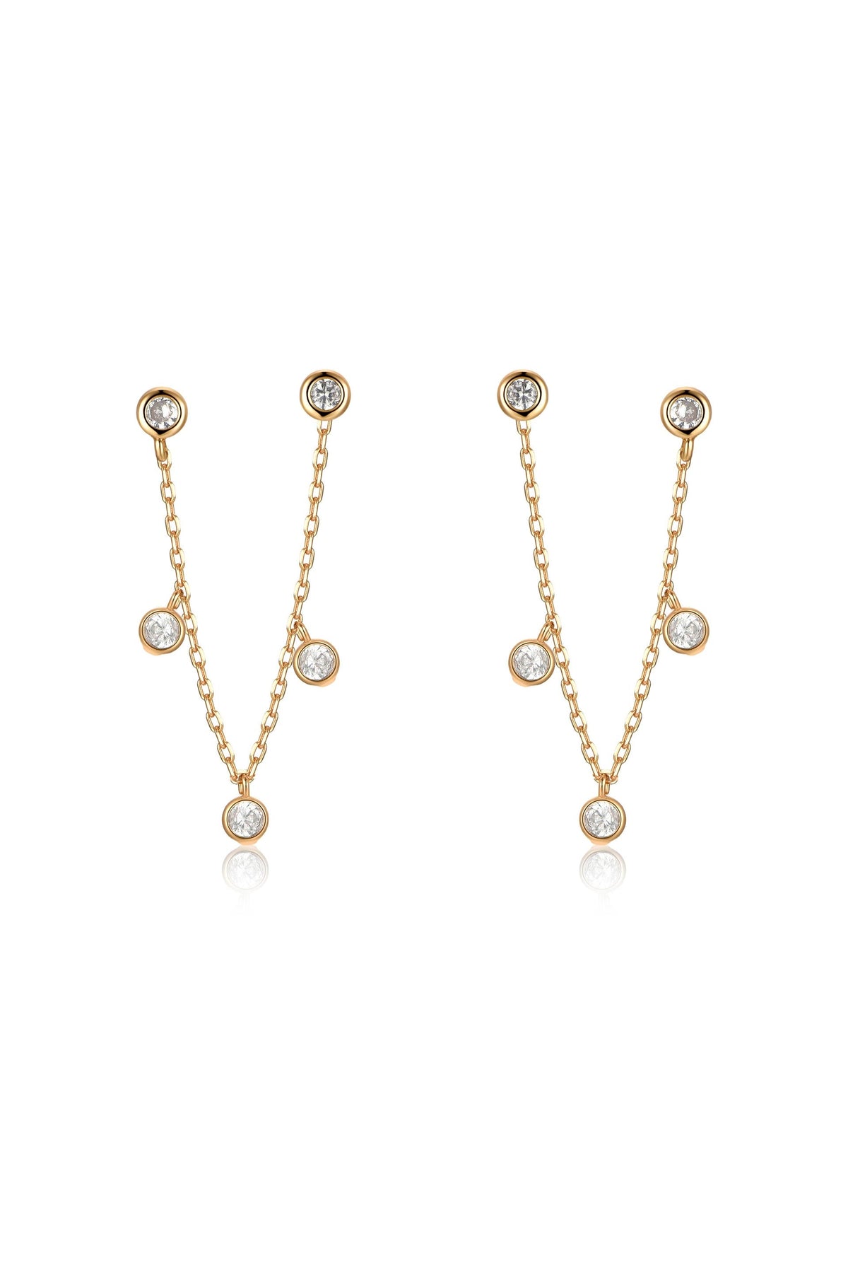 Double Piercing Multi-Crystal Dangle Earrings - Clear Crystals | Ettika