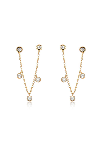 Double Piercing Multi-Crystal Dangle Earrings - Clear Crystals | Ettika
