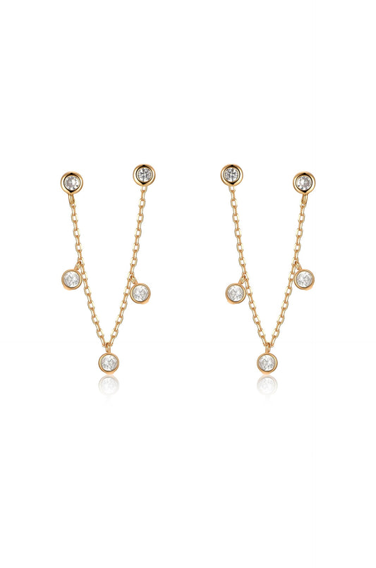 Double Piercing Multi-Crystal Dangle Earrings - Clear Crystals | Ettika