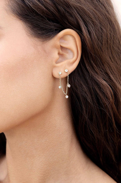 Double Piercing Multi-Crystal Dangle Earrings - Clear Crystals | Ettika