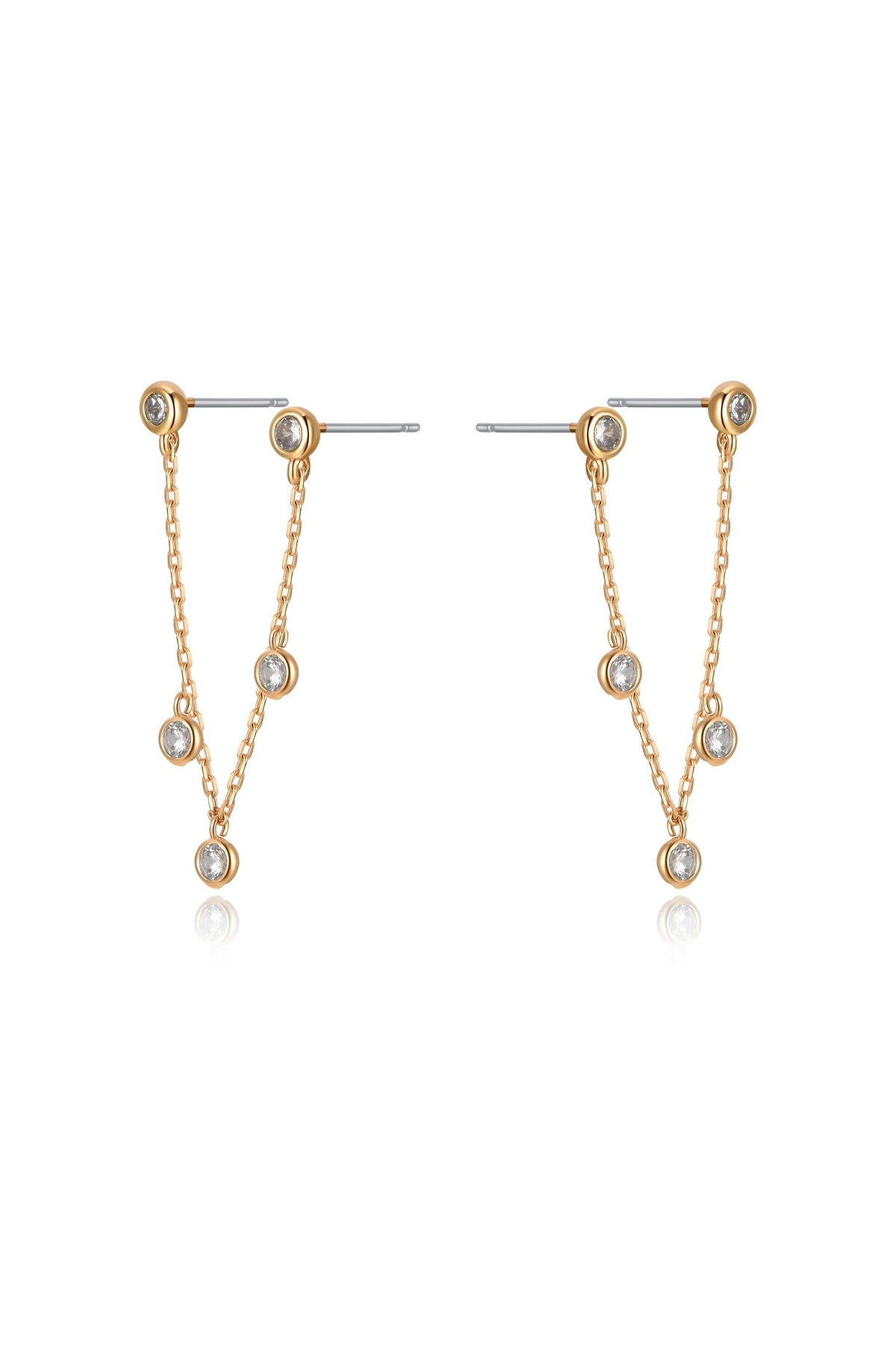 Double Piercing Multi-Crystal Dangle Earrings - Clear Crystals | Ettika