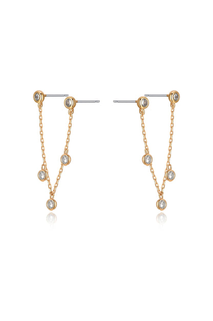 Double Piercing Multi-Crystal Dangle Earrings - Clear Crystals | Ettika