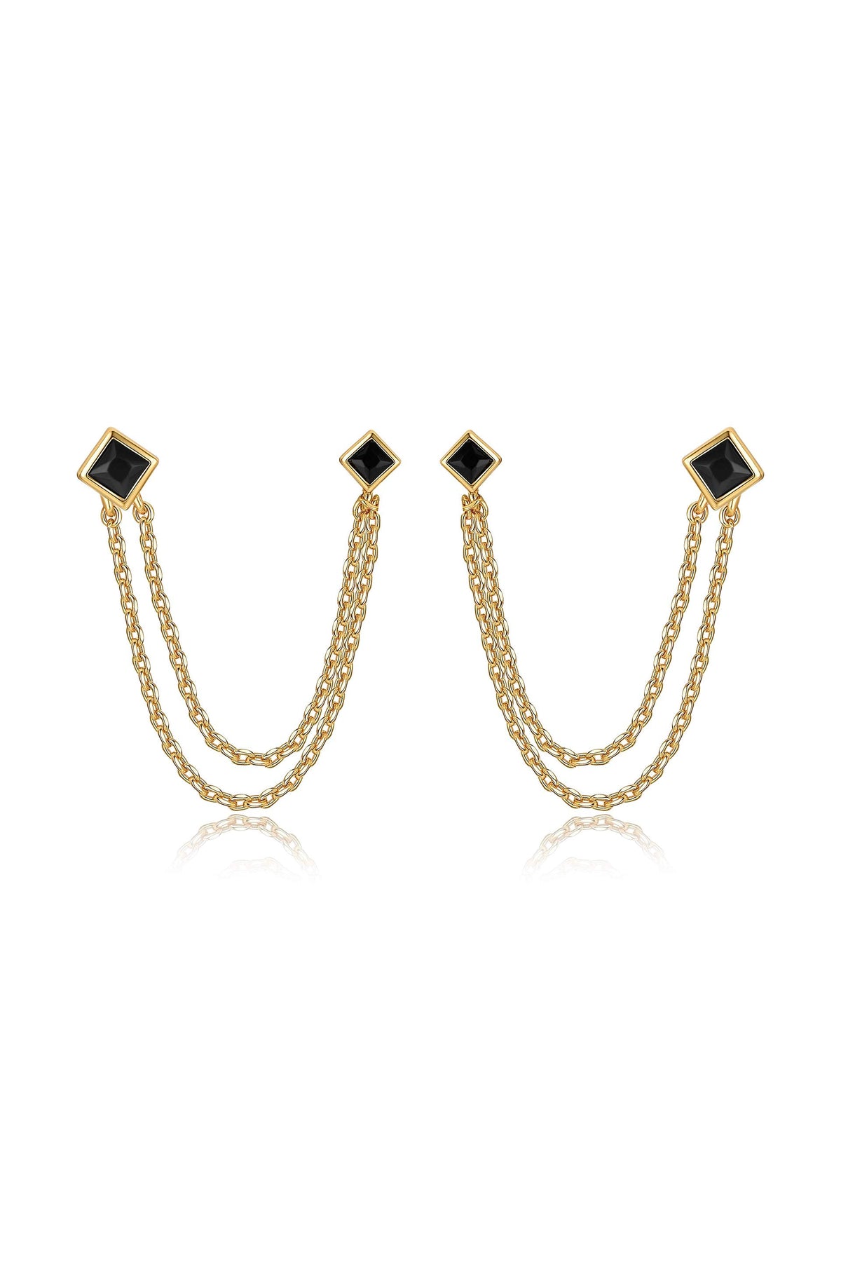 Double Piercing Diamond Shape Earrings - Clear Crystal with 18k Gold Plating | Ettika