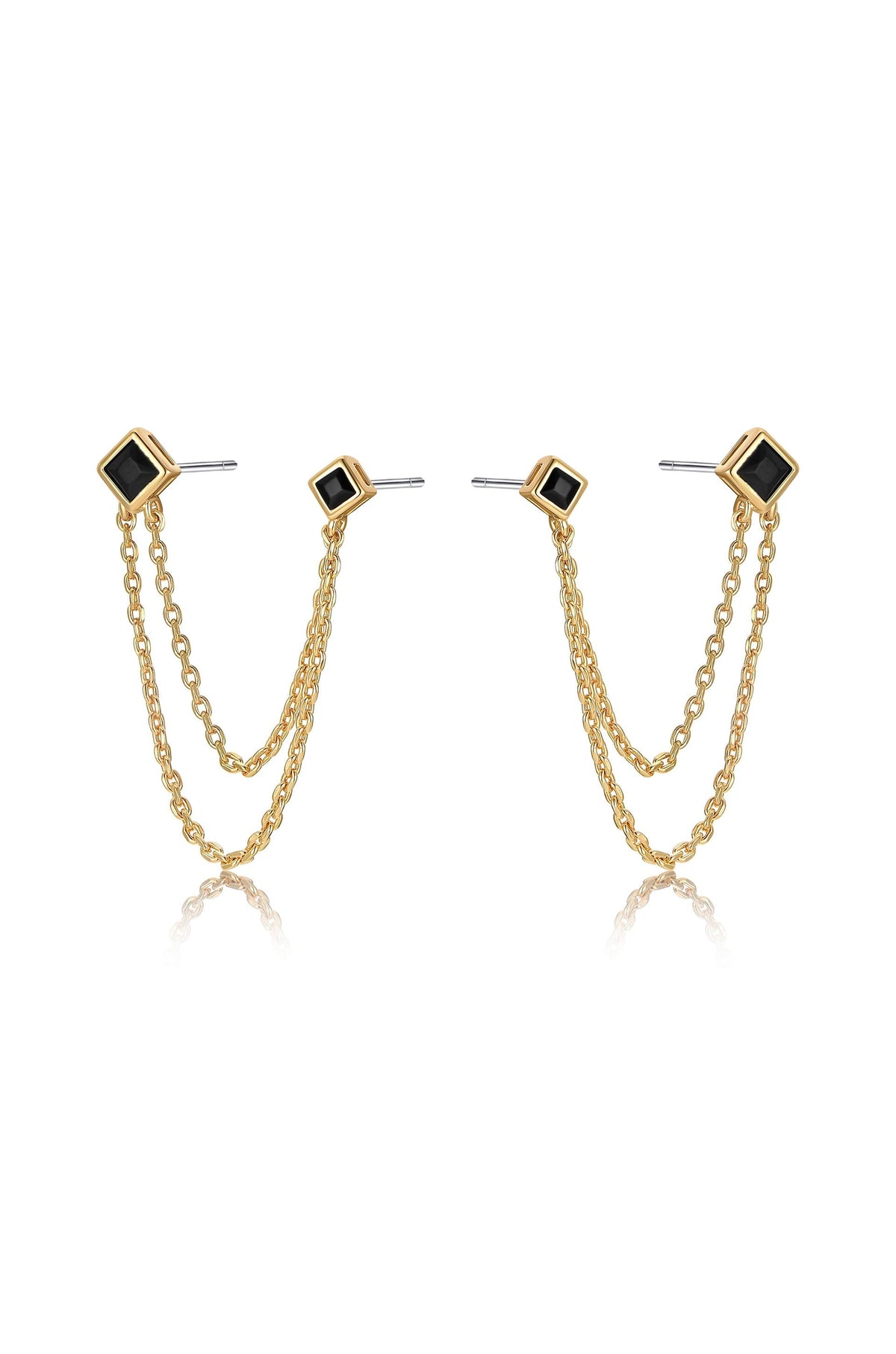 Double Piercing Diamond Shape Earrings - Clear Crystal with 18k Gold Plating | Ettika