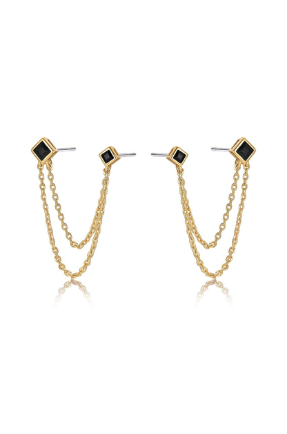 Double Piercing Diamond Shape Earrings - Clear Crystal with 18k Gold Plating | Ettika