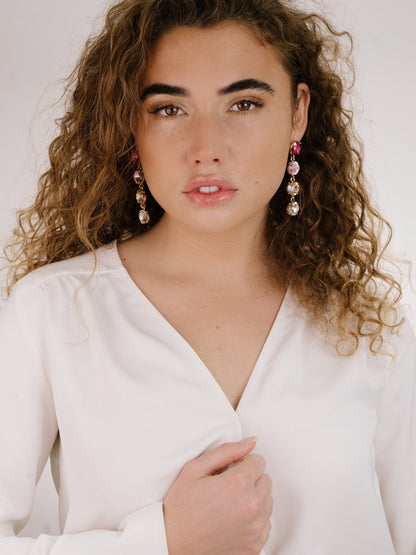 Four the Money Earrings - Blue Crystal with 18k Gold Plating | Ettika