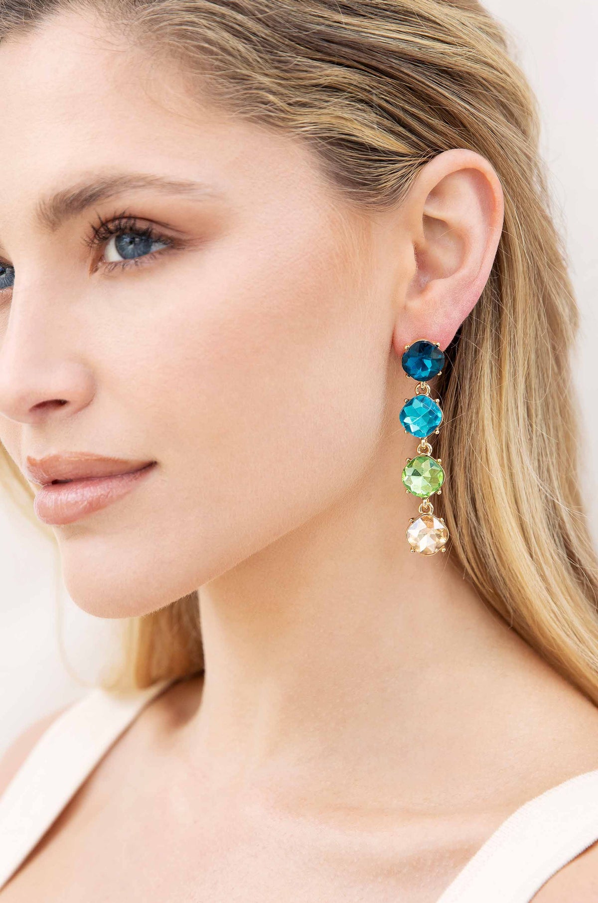 Four the Money Earrings - Blue Crystal with 18k Gold Plating | Ettika