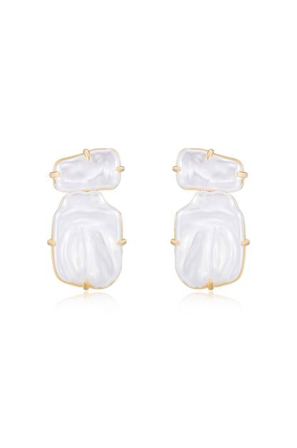 Edge of Water Double Pearl Earrings - Pearl | Ettika