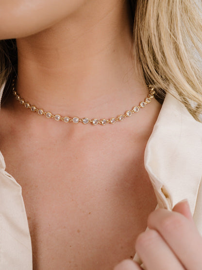 Crystal Disc and Link Necklace - Aqua Crystal with 18k Gold Plating | Ettika