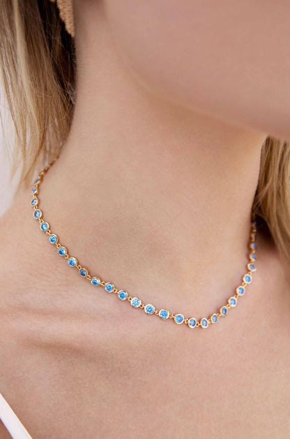 Crystal Disc and Link Necklace - Aqua Crystal with 18k Gold Plating | Ettika