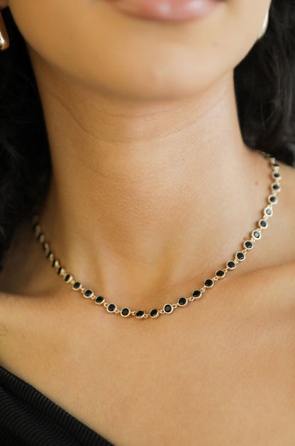 Crystal Disc and Link Necklace - Aqua Crystal with 18k Gold Plating | Ettika