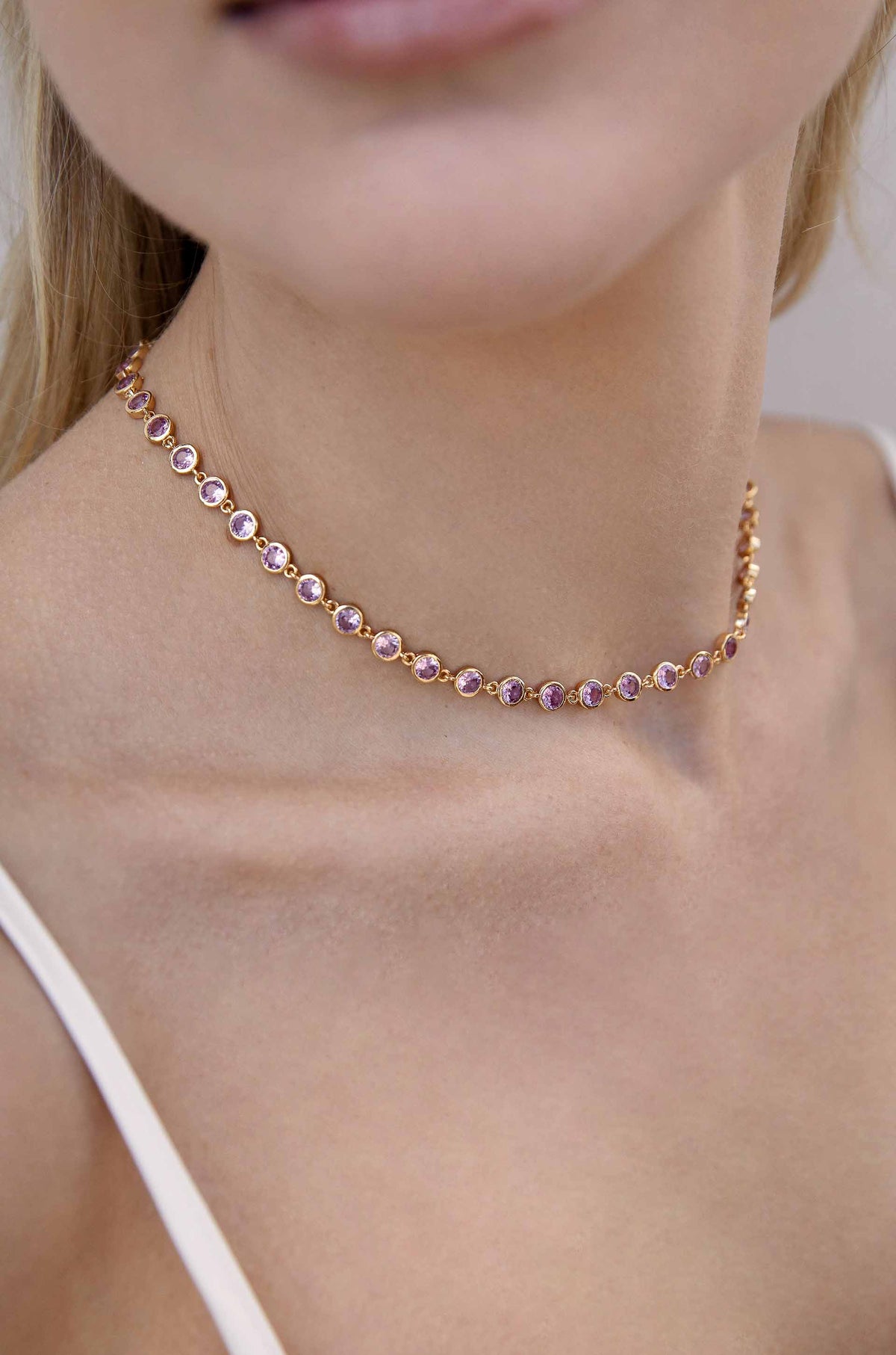 Crystal Disc and Link Necklace - Aqua Crystal with 18k Gold Plating | Ettika
