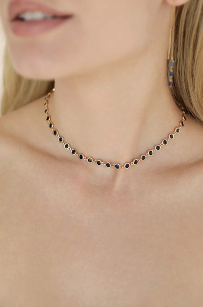 Crystal Disc and Link Necklace - Aqua Crystal with 18k Gold Plating | Ettika