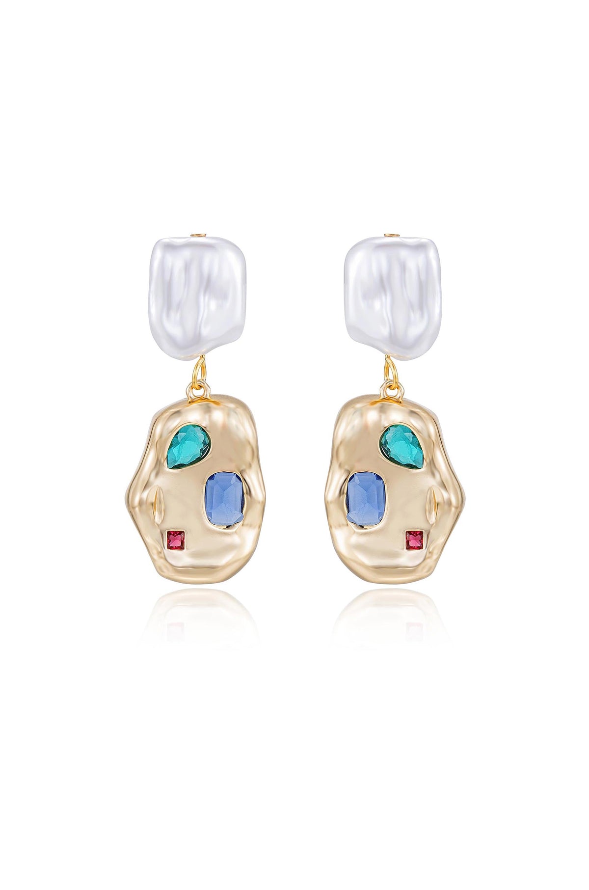 Rainbow Crystal Nugget & Pearl Earrings - Pearl | Ettika