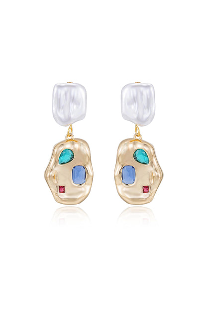 Rainbow Crystal Nugget & Pearl Earrings - Pearl | Ettika