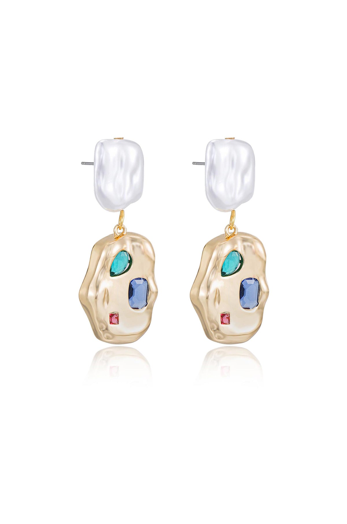 Rainbow Crystal Nugget & Pearl Earrings - Pearl | Ettika