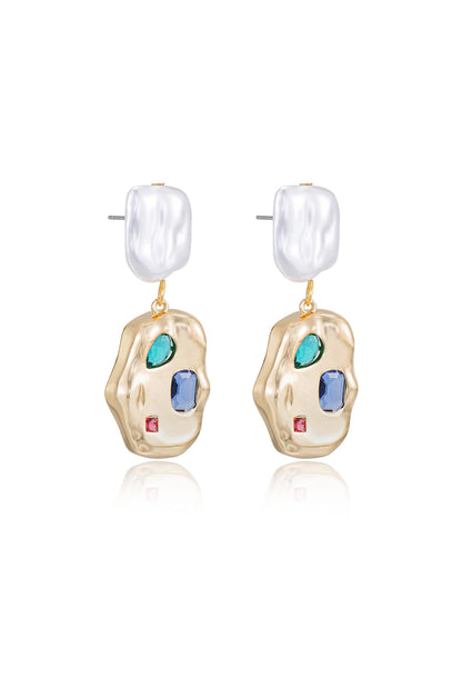 Rainbow Crystal Nugget & Pearl Earrings - Pearl | Ettika
