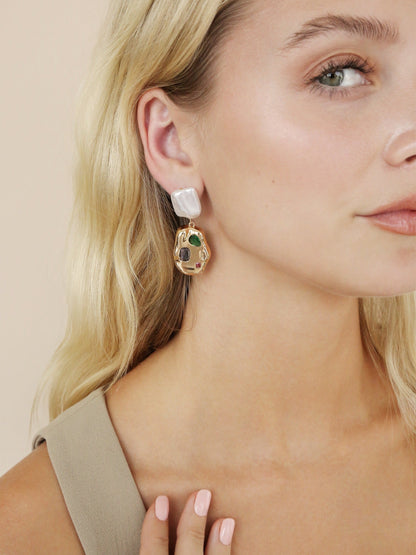 Rainbow Crystal Nugget & Pearl Earrings - Pearl | Ettika