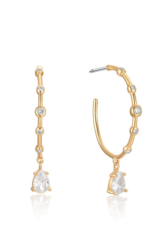 Delicate Crystal Charm Hoop Earrings - Clear Crystals | Ettika