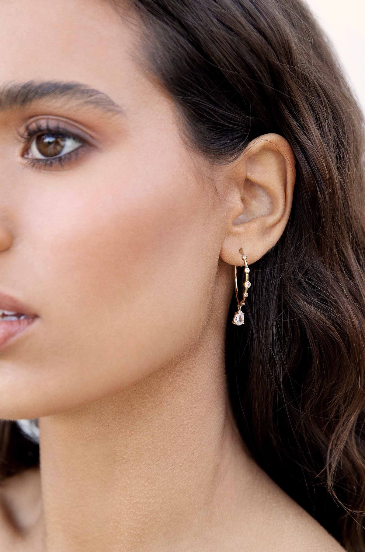 Delicate Crystal Charm Hoop Earrings - Clear Crystals | Ettika