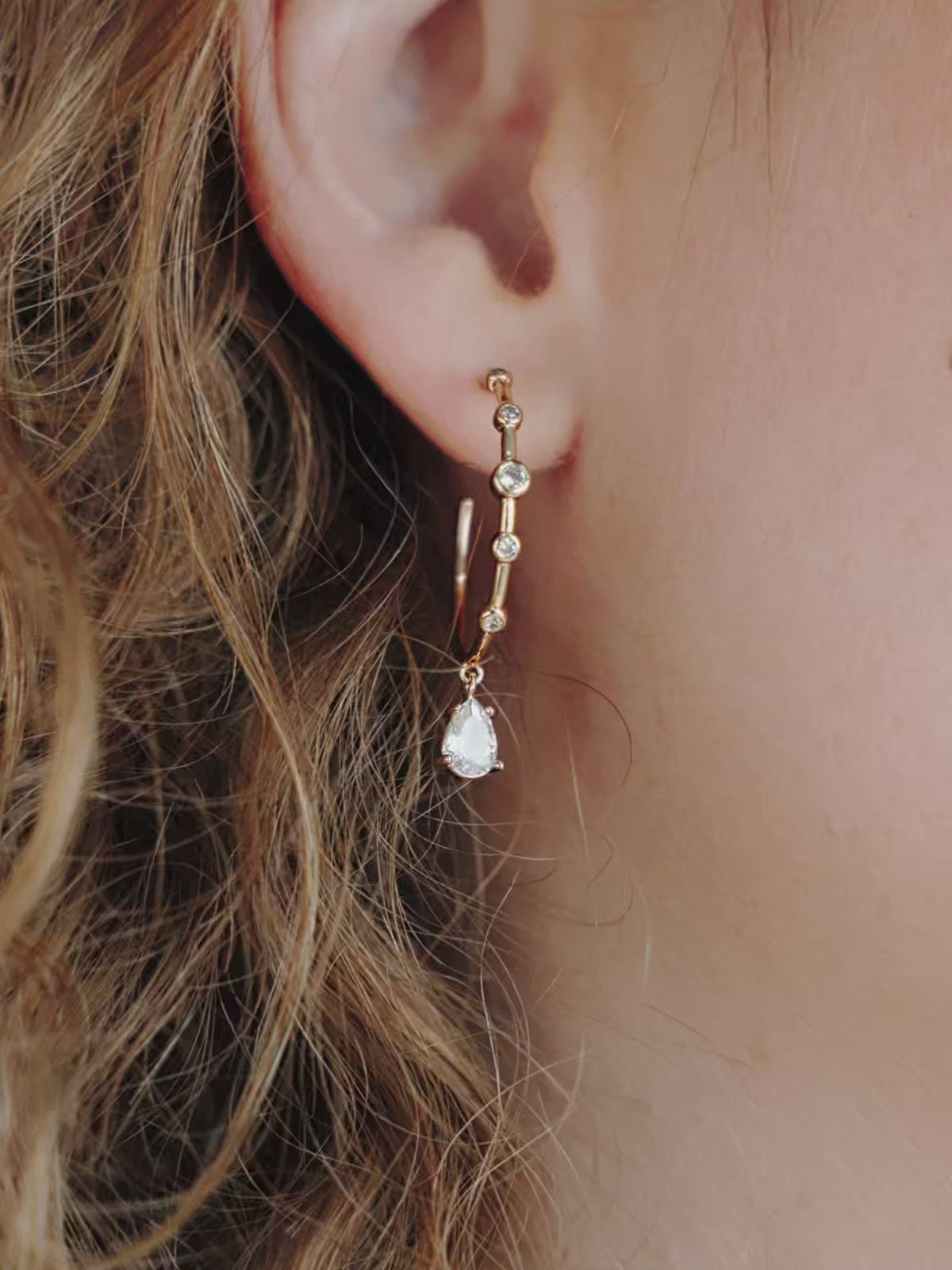 Delicate Crystal Charm Hoop Earrings - Clear Crystals | Ettika