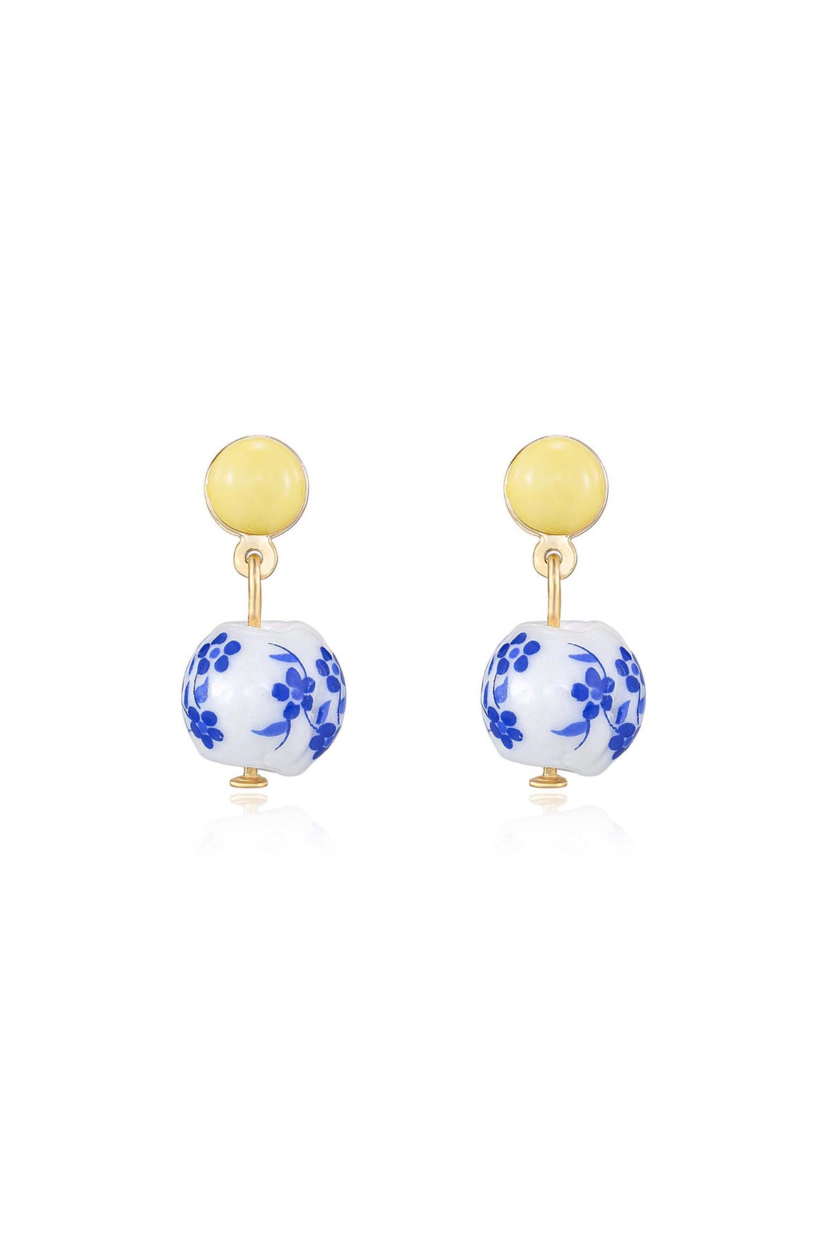 Indigo Floral Drop Earrings - Yellow Resin | Ettika