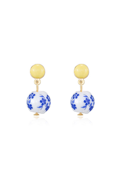 Indigo Floral Drop Earrings - Yellow Resin | Ettika