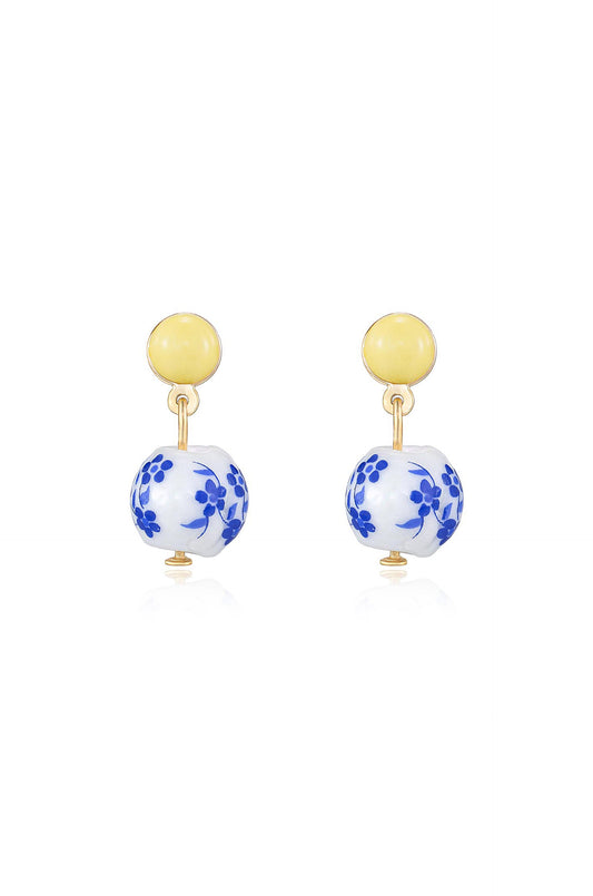 Indigo Floral Drop Earrings - Yellow Resin | Ettika