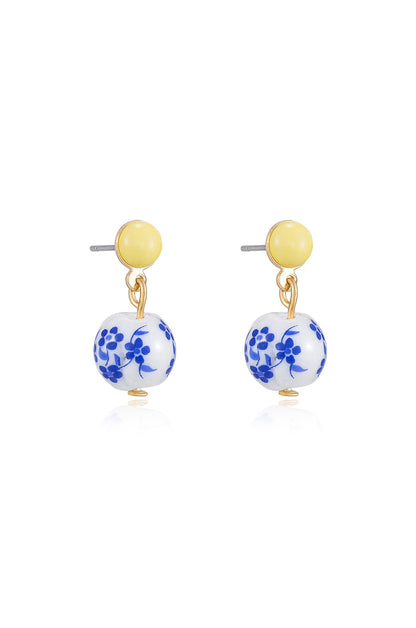 Indigo Floral Drop Earrings - Yellow Resin | Ettika