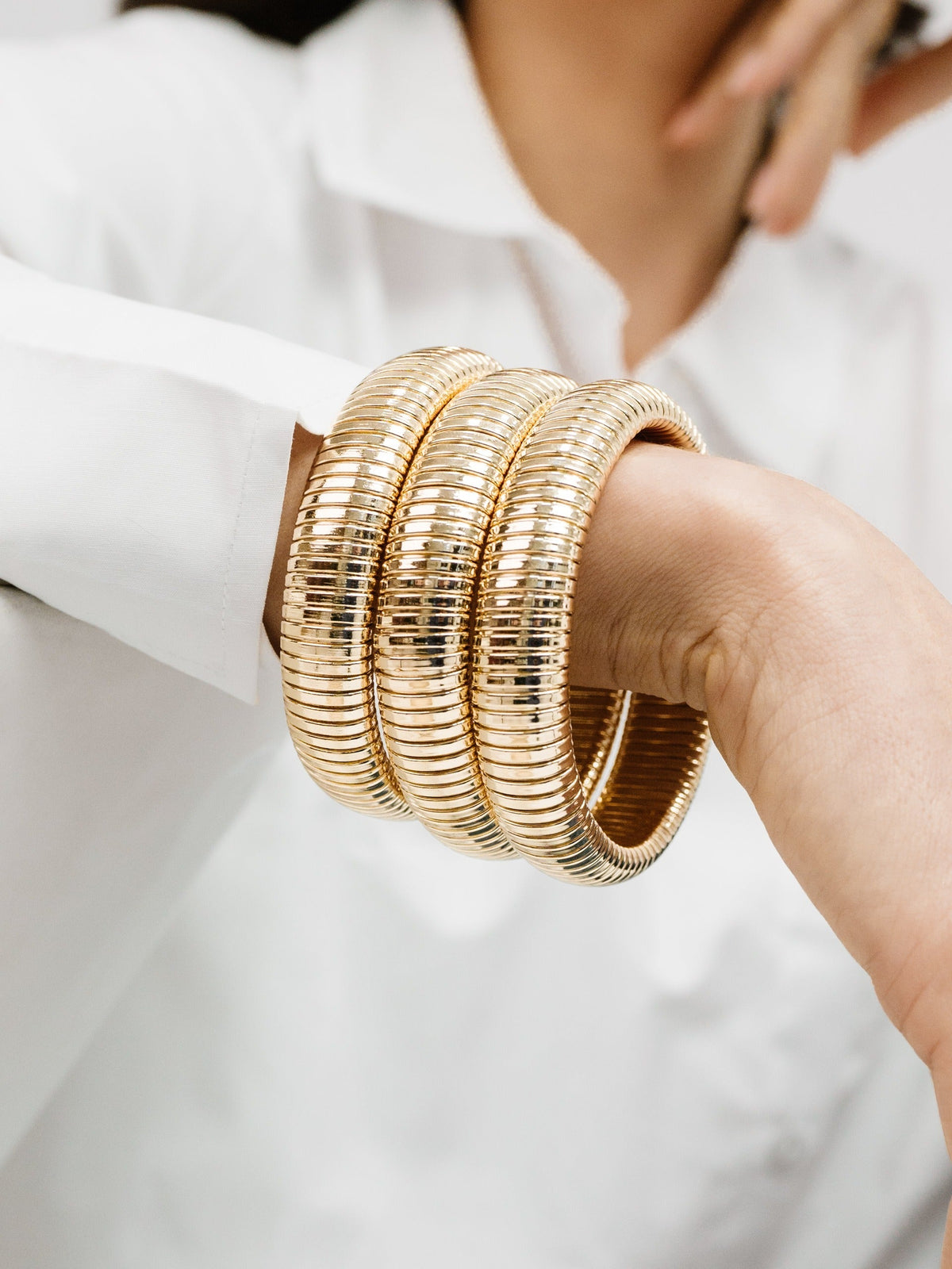 Flex Snake Chain Stretch Bracelet Set - Gold Tone | Ettika