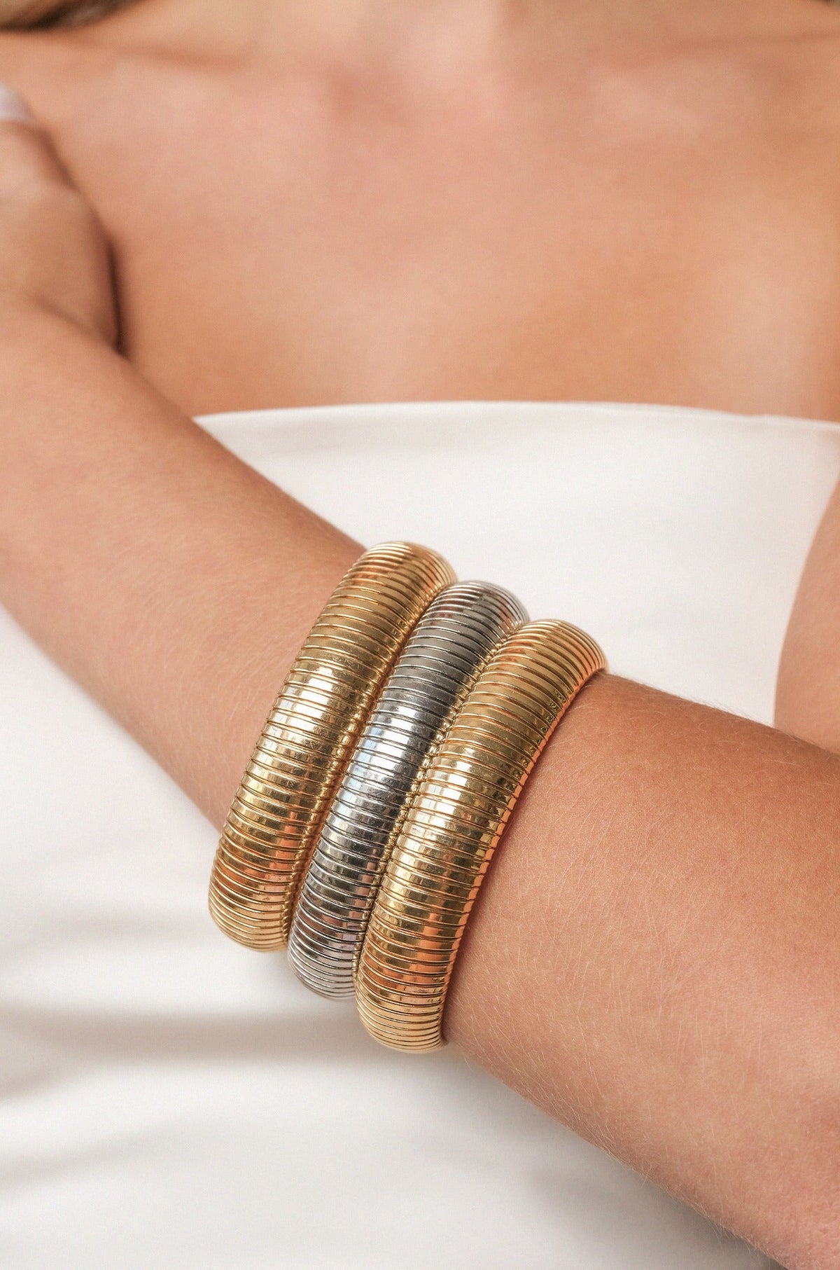 Flex Snake Chain Stretch Bracelet Set - Gold Tone | Ettika