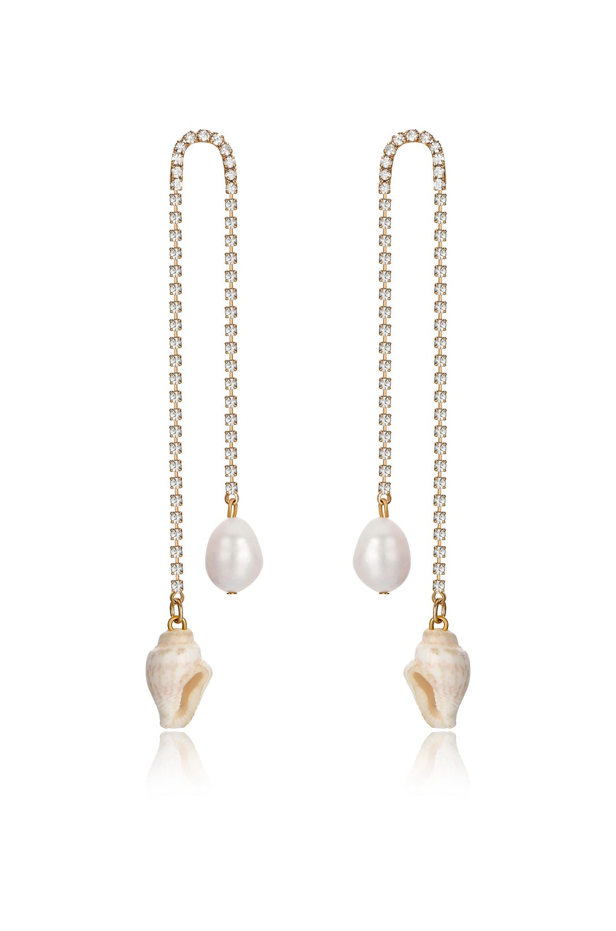 Balanced Shell and Pearl Earrings - Clear Crystals | Ettika