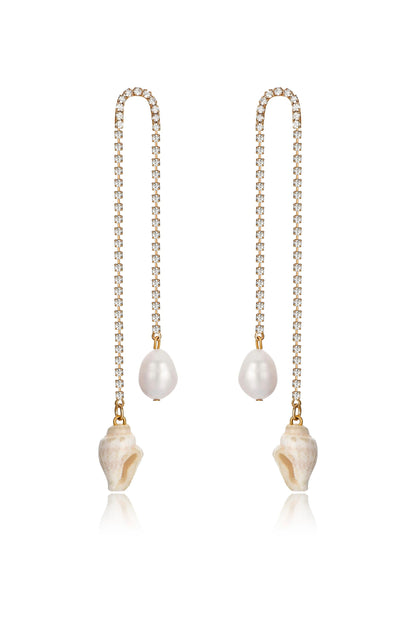 Balanced Shell and Pearl Earrings - Clear Crystals | Ettika
