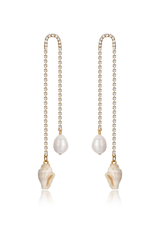 Balanced Shell and Pearl Earrings - Clear Crystals | Ettika