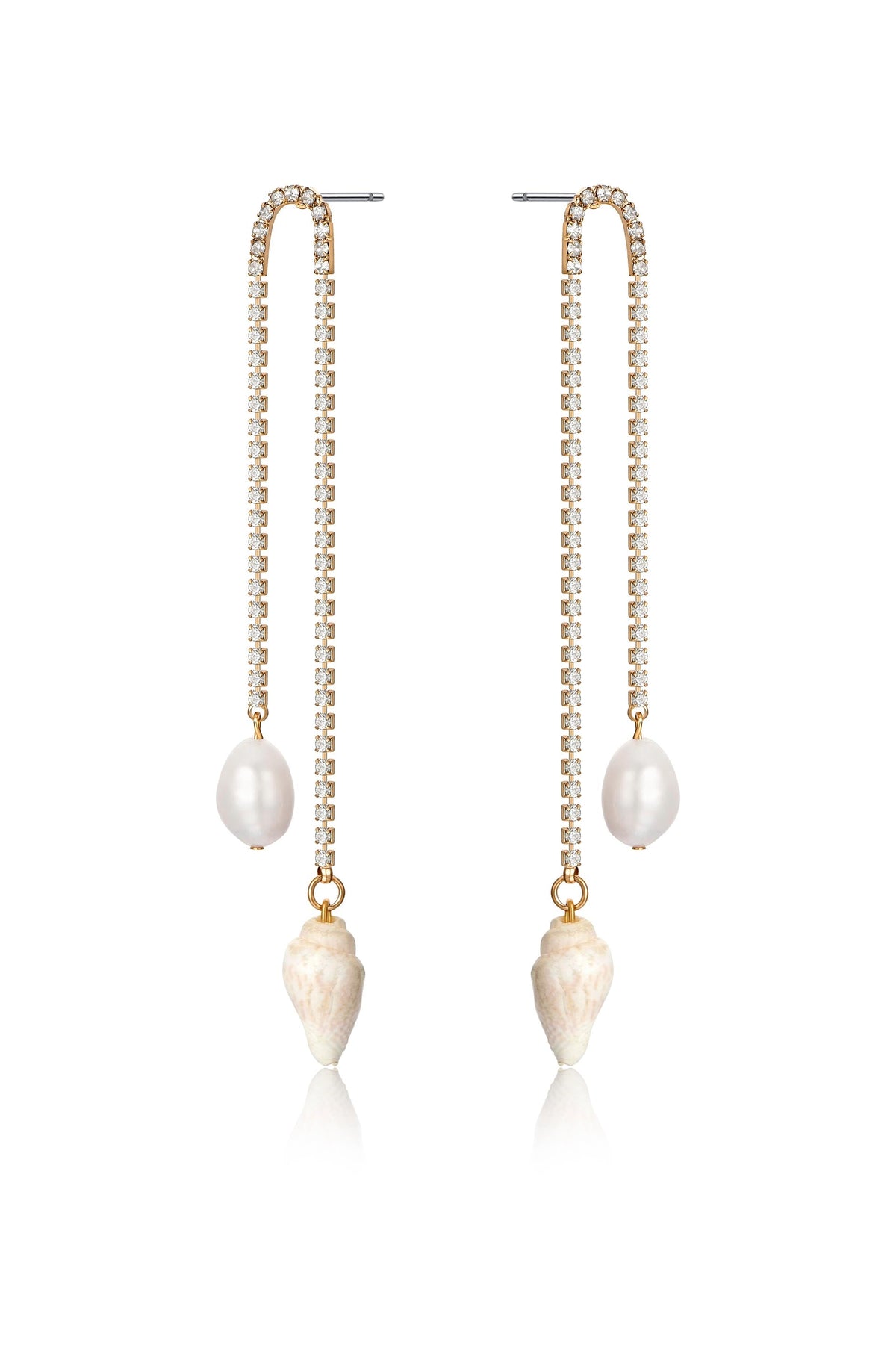 Balanced Shell and Pearl Earrings - Clear Crystals | Ettika