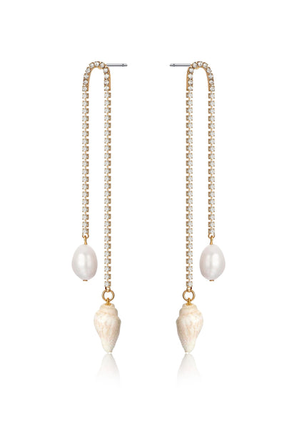 Balanced Shell and Pearl Earrings - Clear Crystals | Ettika