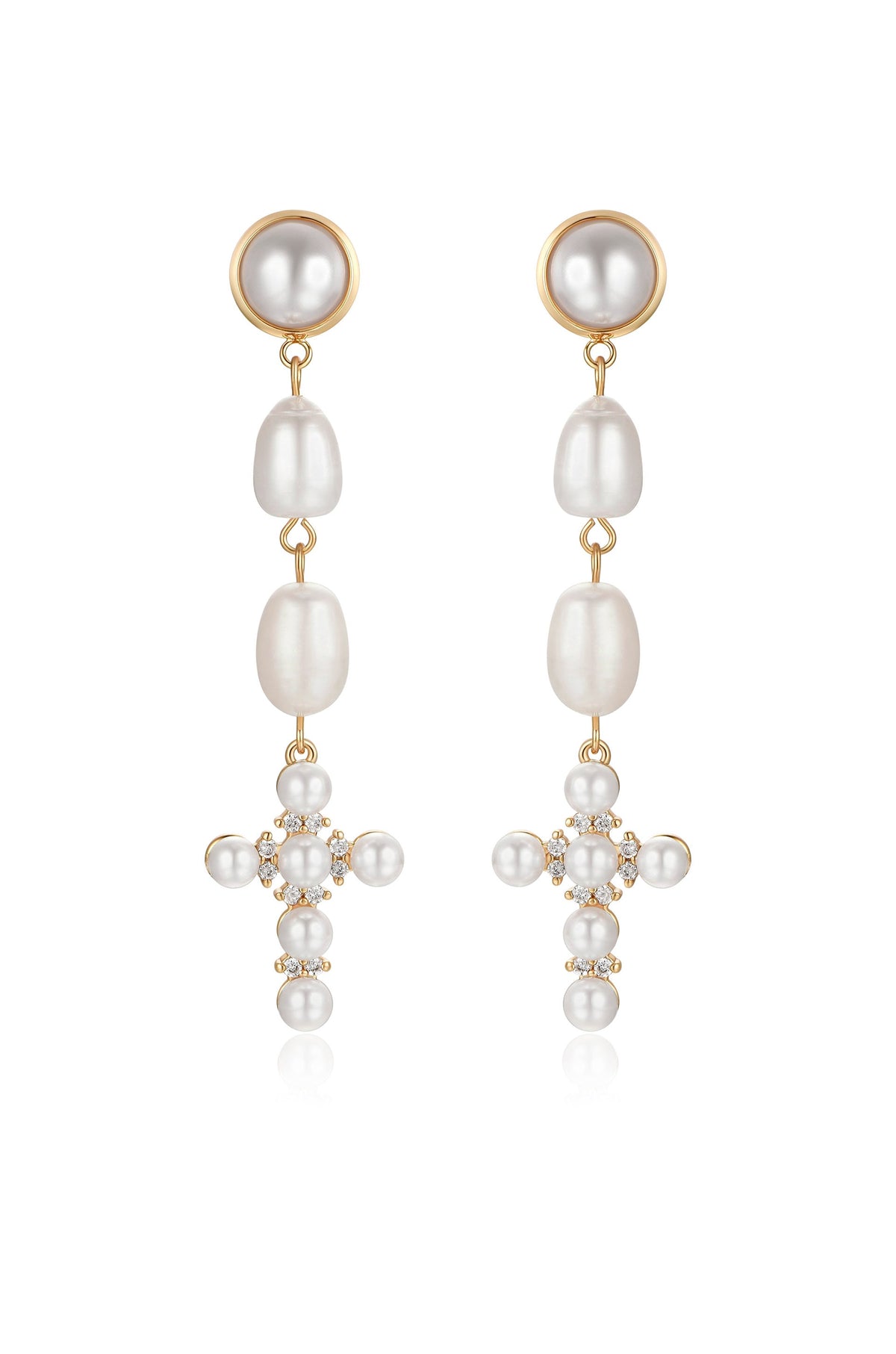Pearl Cross Drop Earrings - Pearl | Ettika