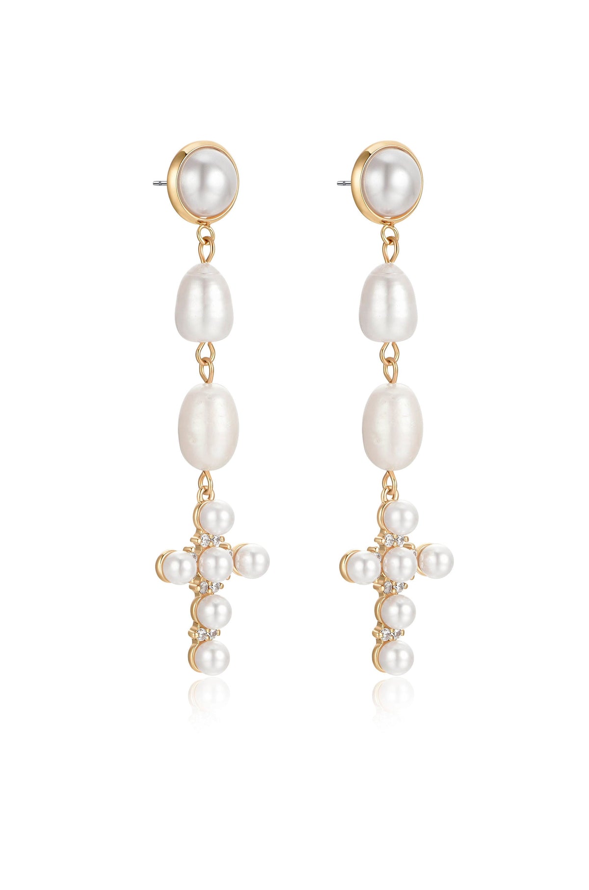 Pearl Cross Drop Earrings - Pearl | Ettika