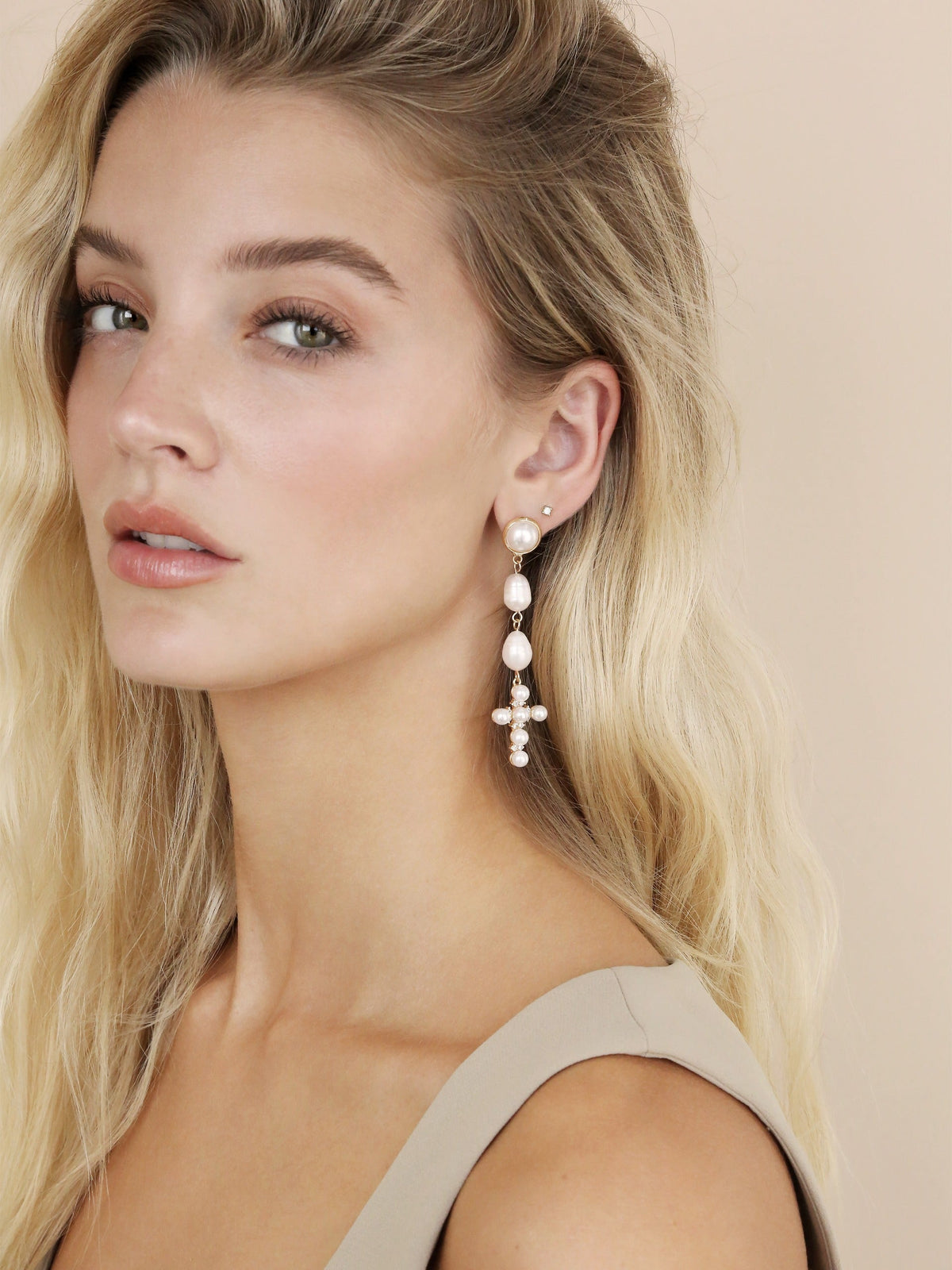 Pearl Cross Drop Earrings - Pearl | Ettika