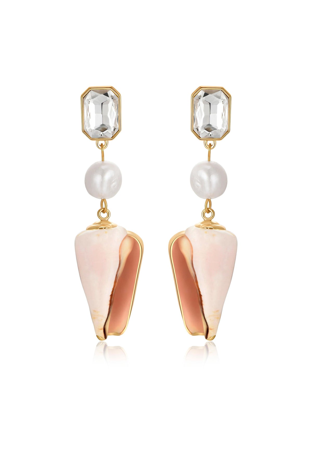 Golden Rimmed Shell Dangle Earrings - Shell with 18k Gold Plating | Ettika