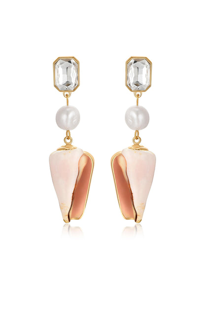 Golden Rimmed Shell Dangle Earrings - Shell with 18k Gold Plating | Ettika