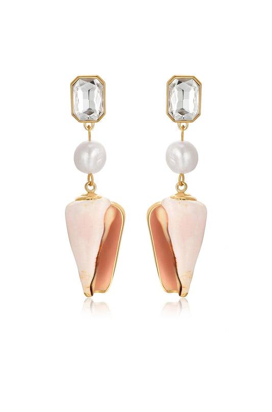 Golden Rimmed Shell Dangle Earrings - Shell with 18k Gold Plating | Ettika
