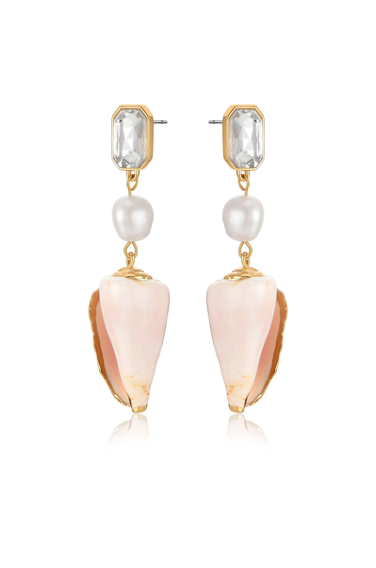 Golden Rimmed Shell Dangle Earrings - Shell with 18k Gold Plating | Ettika