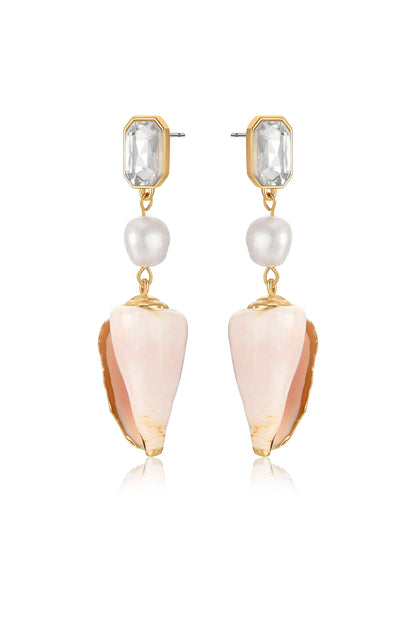 Golden Rimmed Shell Dangle Earrings - Shell with 18k Gold Plating | Ettika