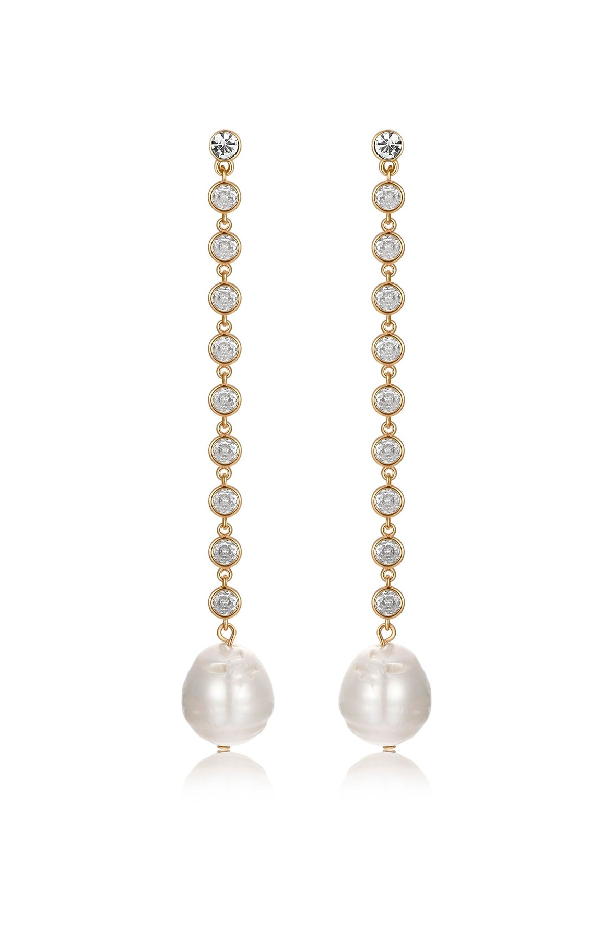Crystal Chain Pearl Drop Earrings - Clear Crystals | Ettika