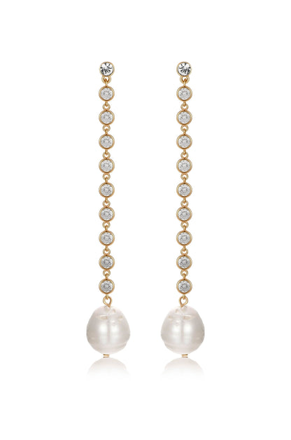 Crystal Chain Pearl Drop Earrings - Clear Crystals | Ettika